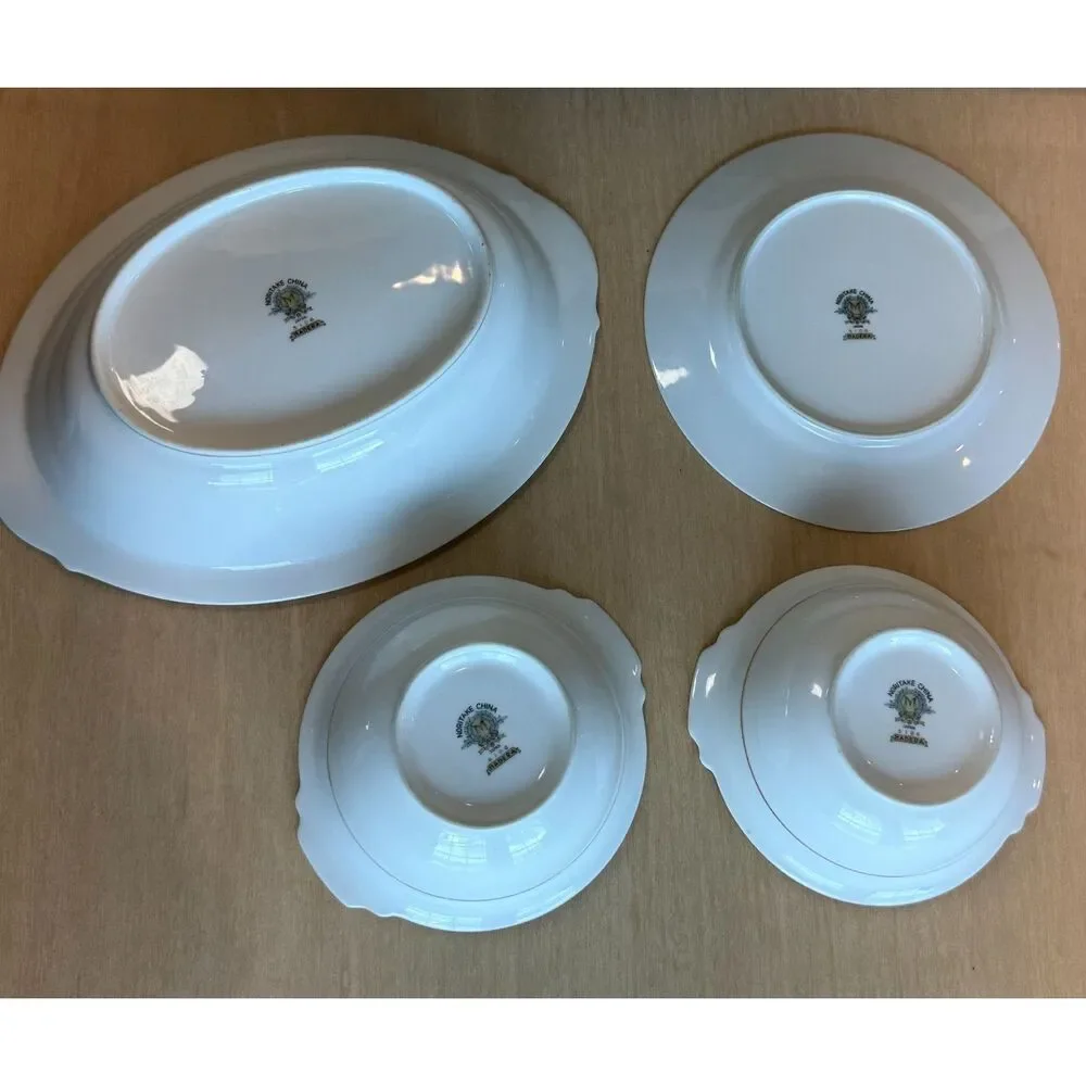 Vintage Noritake China Madera Oval Serving Platter Plate Bowls Gold Trim
